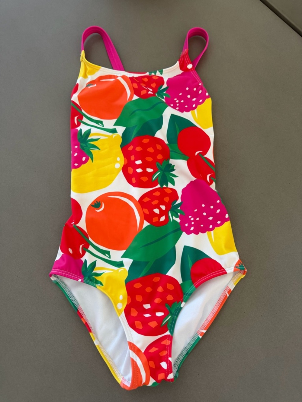 Mini Boden Bright Fruit-Print One-Piece Swimsuit - Pink, Red, Yellow, Green